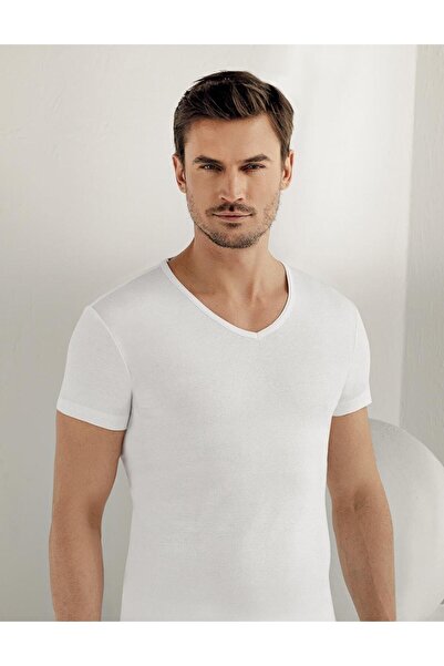 Zulu Ticaret Tutku-Short Sleeve V-Neck Ribbed Undershirt - E026