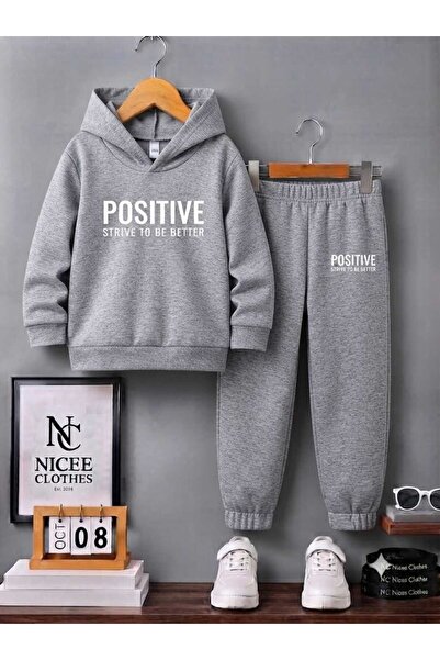 NC Nicee Clothes Children's Tracksuit Set Unisex (White Positive Print Winter)
