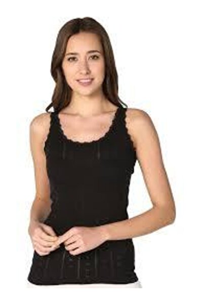 Zulu Ticaret Women's Jacquard Lace Strap Black Undershirt
