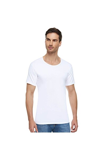 Zulu Ticaret Tutku-Men's White Elite Combed Cotton Crew Neck New Season (2 Pi...