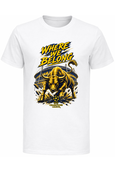 Efendioğlu Design Where We Belong Ve Bull Printed Cotton Adult T-Shirt in Yel...