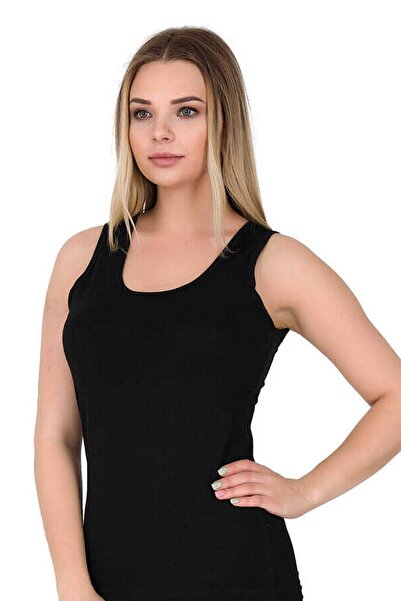 Zulu Ticaret Women's Black Wide Strap Ribbed Athlete's Undershirt 4 Pack