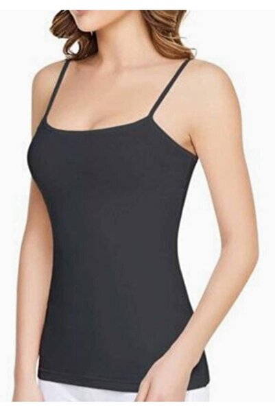 Zulu Ticaret Women's Black Elastane Thread Strap Undershirt New Season (12 Pi...