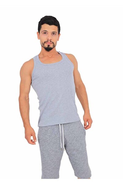 Zulu Ticaret Tutku-Men's Gray Ribbed Sports Tank Top