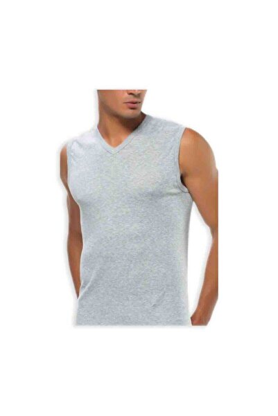 Zulu Ticaret Tutku-Erkek Gray V-Neck Sleeveless 6-Piece Undershirt