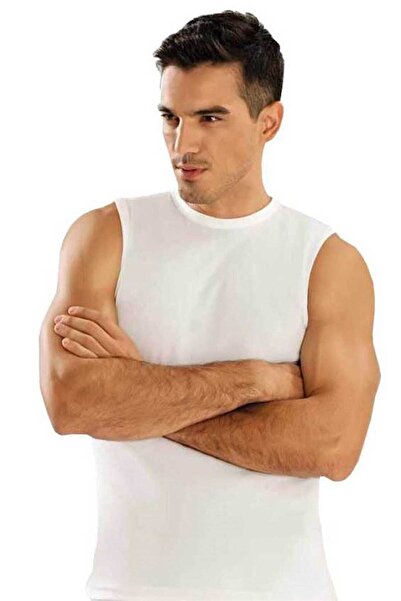 Zulu Ticaret Tutku-Men's White Crew Neck Zero Sleeve Undershirt