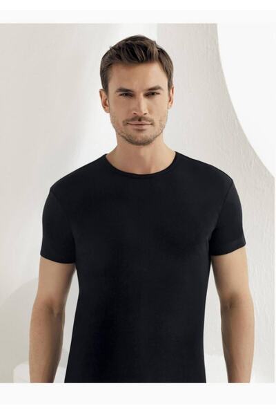 Zulu Ticaret Men's Black Short Sleeve O-Neck Undershirt m Sh New Season (4 Pi...