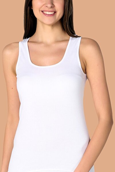 Zulu Ticaret Tutku-Women's White 6-Pack Elastane Cotton Wide Strap Undershirts