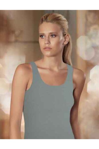 Zulu Ticaret Tutku-Women's Gray Wide Strap Basic Athlete Top Stone Color Mb1028