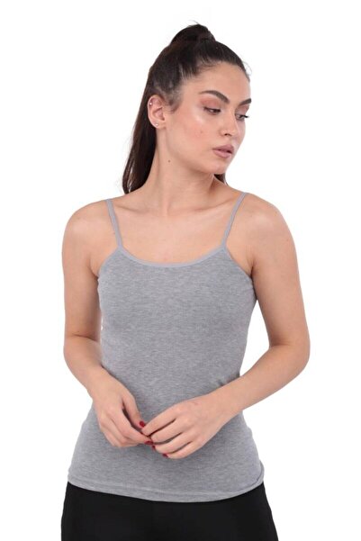 Zulu Ticaret Tutku-Women's Gray Ribbed Strap Tank Top