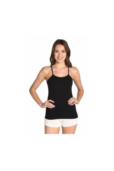 Zulu Ticaret 1 Piece Ribbed Thread Strap Undershirt Black