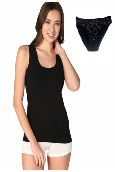Zulu Ticaret Tutku-Women's Black 3-Pack Tank Top & Patterned Bikini
