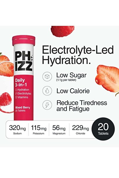 Phizz 3-in-1 Multivitamin & Rehydration Electrolyte Effervescent Tabs Mixed Berry