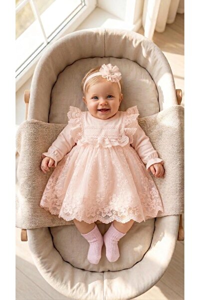 Bebila Baby Baby Girl Mevlütlük Dress with Bandana and Lace Newborn Hospital ...