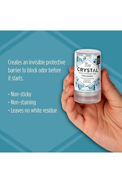 Crystal Essence CRYSTAL Deodorant CRYSTAL Mineral Deodorant Stick- Unscented Body Deodorant With 24-Hour Odor Protection, Non-Staining & Non-Sticky, Travel Size Deodorant, Aluminium Chloride & Paraben Free, 1.5 FL OZ