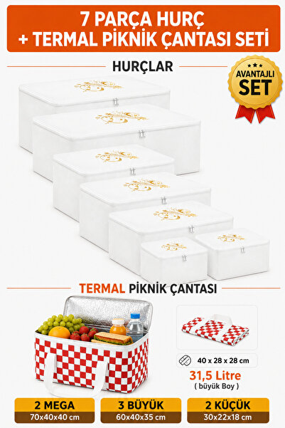 umbellatum 7-Piece Storage Organizer and Thermal Picnic Bag Set, 8-Piece Unde...