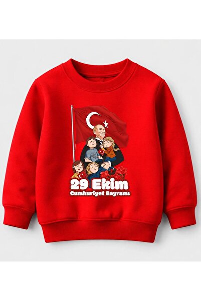 Efendioğlu Design Sweatshirt Children Embracing Ataturk Printed Cotton 29 Oct...