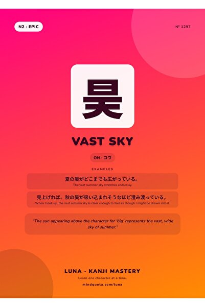 OEM Poster Kanji 昊 Vast Sky, Litere Japoneze Cer Vast, Carton 250g, A4