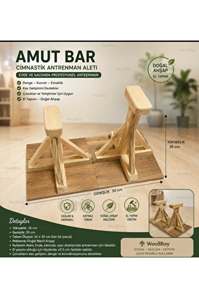 WoodBay Cimnastik, Fitnes, Denge Sporları Ağır Amut/Ağır Geçiş Ahşap Bar 2 Adet