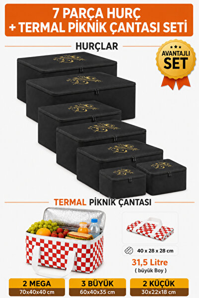 umbellatum 7-Piece Storage Organizer and Thermal Picnic Bag Set, 8-Piece Unde...