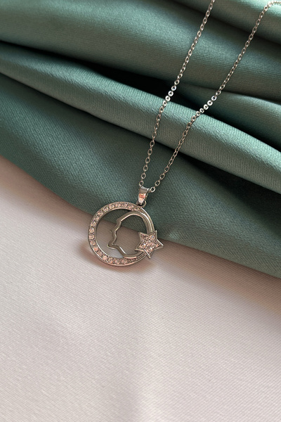 Berilya Aksesuar Ataturk Silhouette and Moon Star Figured Necklace