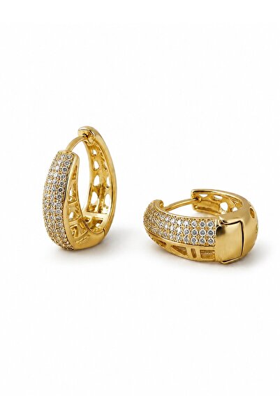 serelya Gold Color Zircon Stone and Motif Detailed Drop Hoop Model Women's Ea...