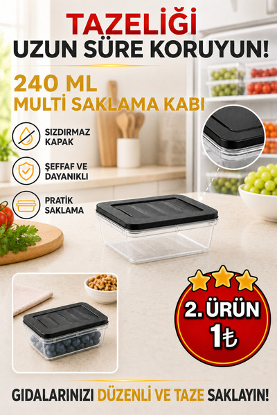 İnfeta 240 Ml Kapaklı Multi Saklama Kabı Dondurucu Saklama Kabı - 2. ÜRÜN 1 TL