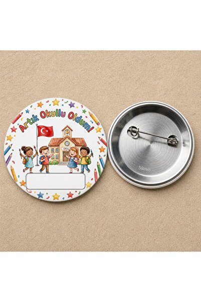 Fikart Artık Okullu Oldum - Yıldızlı - Okul ve Öğrenci Temalı 58mm İğneli Met...