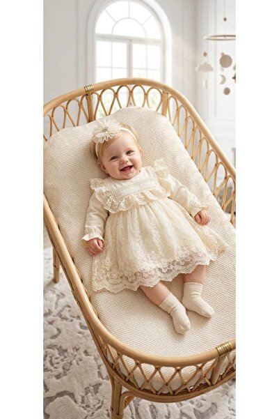 Bebila Baby Baby Girl Mevlütlük Dress with Bandana and Lace Newborn Hospital ...