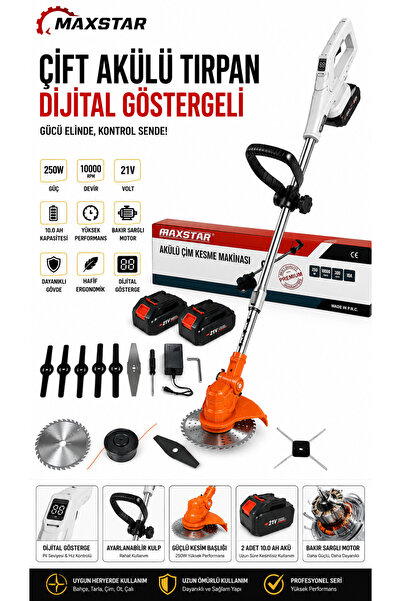 sweden one+ Maxstar Dijital Ekranlı 21V x2 Çift Akülü Tırpan – Çim, Ot ve Bah...