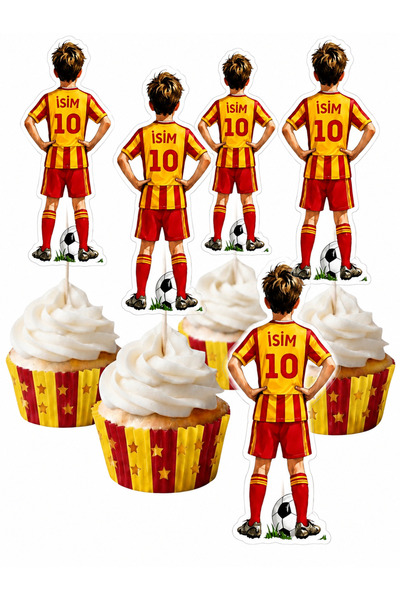 telaşe memuru Sarı Kırmızı Taraftar 10 Adet Cupcake Pasta Süsü - Taraftar Kür...