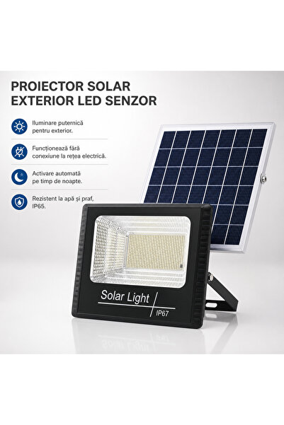 SHOPPINO Proiector solar LED de exterior, 300W, Senzor automat, IP65, Ilumina...