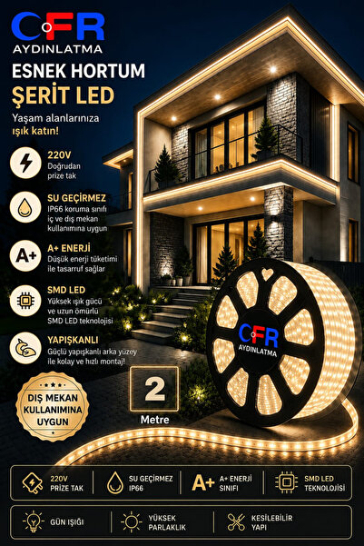 CFR Hortum Esnek Şerit Led Beyaz ,Günışığı,Amber,Kırmızı,Mavi Rengi + 220v Fi...