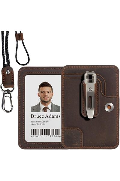 GENERAL Premium Leather Id Badge Holder with Clear Window and Detachable Meta...