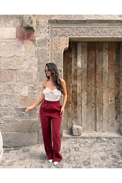 Lahzaa Kadın Bordo Kumaş Pantolon Şık Kesim