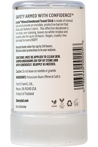 Crystal Essence CRYSTAL Deodorant CRYSTAL Mineral Deodorant Stick- Unscented Body Deodorant With 24-Hour Odor Protection, Non-Staining & Non-Sticky, Travel Size Deodorant, Aluminium Chloride & Paraben Free, 1.5 FL OZ