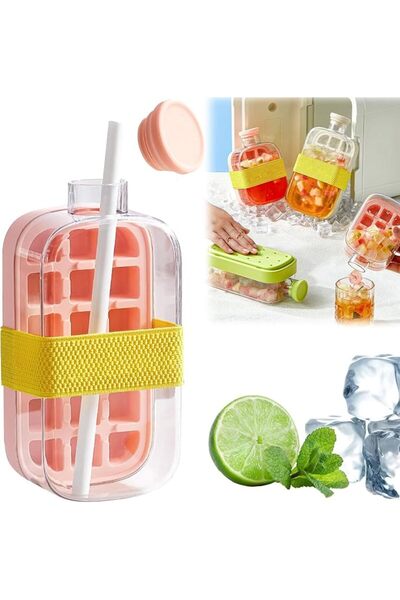 GENERAL 800ml Ice Cube Bottle, 2-in-1 Touchless Ice Cube Tray Water Bottle wi...