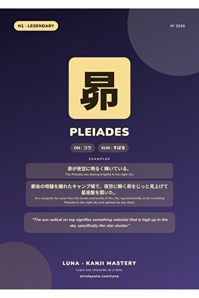 OEM Kanji Poster 昴 Pleiades, Inspirational Japanese Art, 250g Cardboard, A4