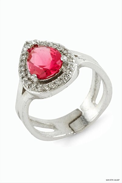 ZERO LAND Spt-Gld Metal Ring with Drop Zircon Stone (232630) Silver Color