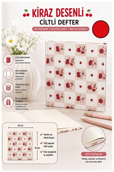 Artlantis Cherry Figured Square Notepad 16X16Cm 1 Piece Lizz Hard Cover 120 S...