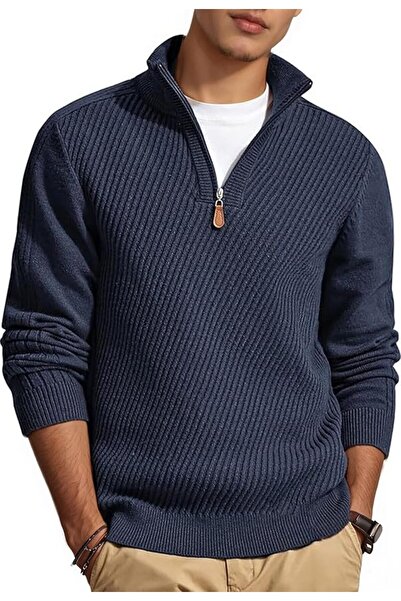 Runcati Rounkati men's knitted fabric lightweight quarter zip slim fit long s...