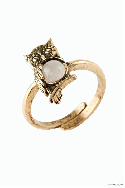 ZERO LAND Spt-Gld Owl Natural Stone Authentic Ring (224832) Pink Quartz