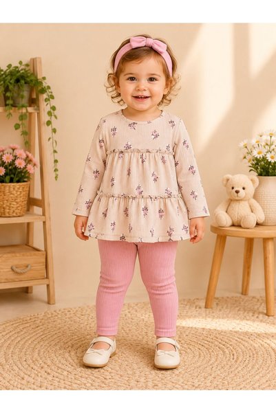 minella kids Minella Moda Girl's Two-Piece Set with Floral Pattern Bandana
