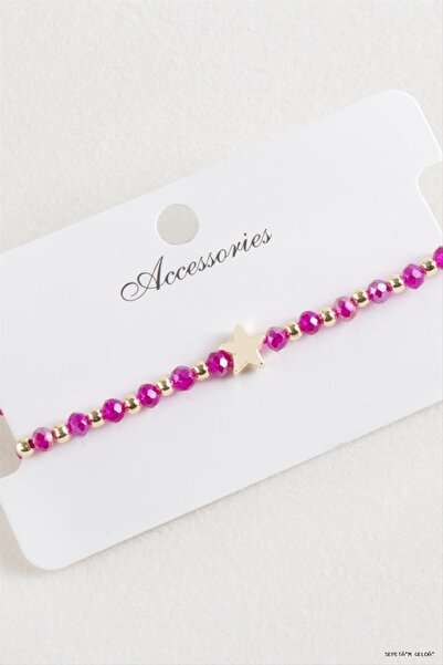 ZERO LAND Spt-Gld Star Crystal Macrame Rope (234335) Bracelet Pink
