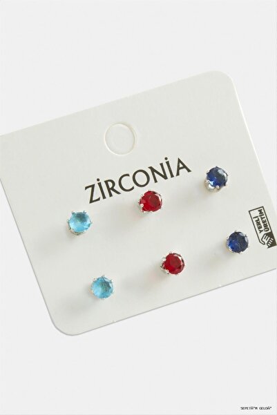ZERO LAND Spt-Gld 6 Pieces Round Zircon Single Stone Earrings (231728) Silver...