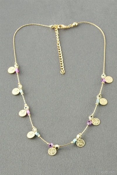 ZERO LAND Spt-Gld Beaded Evil Eye (224736) Necklace Ebruli