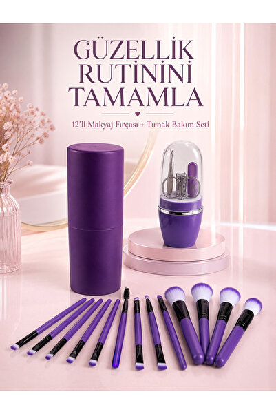 teknotrust Premium set od 12 ljubičastih četkica za šminku i set za manikir i...