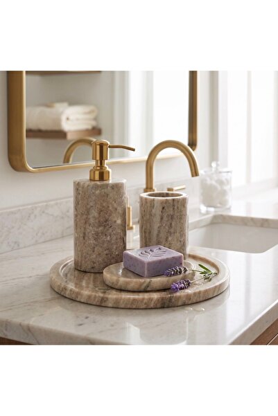 Generic Brand Esterhomedecor 4 Piece Marble Bathroom Set with Tray