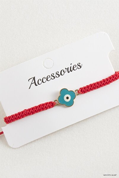 ZERO LAND Spt-Gld Flower Evil Eye Macrame Braided (234255) Bracelet Red