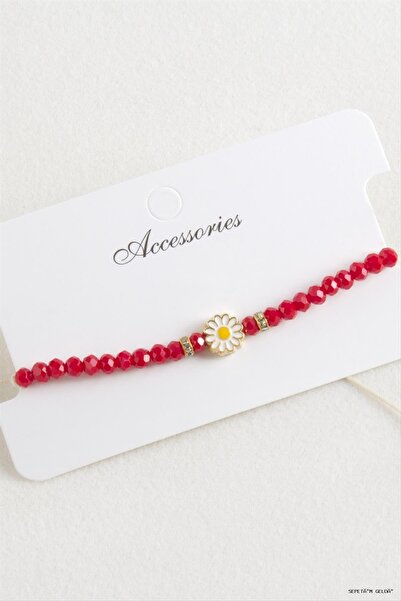 ZERO LAND Spt-Gld Daisy Crystal Macrame Rope (234304) Bracelet Red